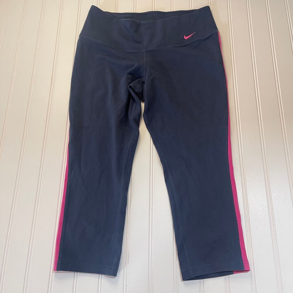 Nike Dri-Fit Cropped Activewear Leggings Blue Pink Embroidered Logo Womens Small
